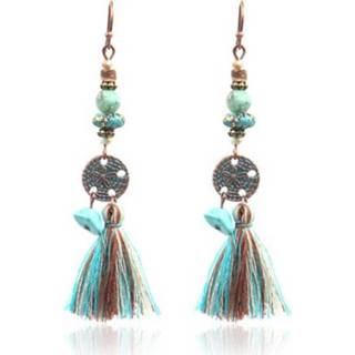 👉 Oorhanger turkoois multicolor metaallegering Bronzen oorhangers met muntje, kwastje en turquoise stenen 8720629980775