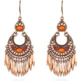 👉 Oorhanger oranje goudkleurige multicolor metaallegering Bohemian Ibiza oorhangers met steentjes en hangers 8720629980393