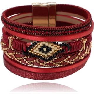 👉 Armband rode goudkleurige rood kristal PU leer vrouwen dames met en details 8720629981369