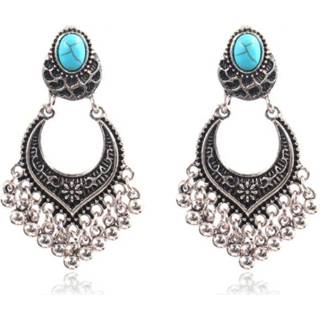 👉 Oorhanger zilverkleurig turkoois zilverkleurige metaallegering vrouwen Dames oorhangers Ibiza turquoise met kraaltjes 8720629980379