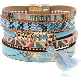 👉 Armband multicolor blauwe blauw leer vrouwen Leren Bohemian dames met bedel en kwastje 8720629981758