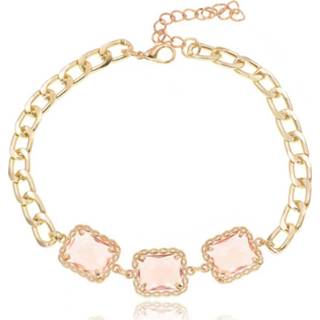 👉 Enkelband goudkleurig roze goud metaallegering glassteen vrouwen dames verstelbaar en met 8720629982373