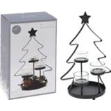 👉 Kerstboom zwart Homestyle Theelichthouders - Branders 19x14x29.5 cm 8719987993305