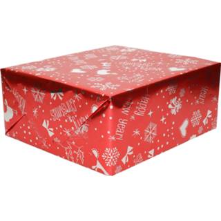 👉 Inpakpapier active rood 1x Rol Kerst inpakpapier/cadeaupapier metallic Merry Christmas 2,5 x 0,7 meter