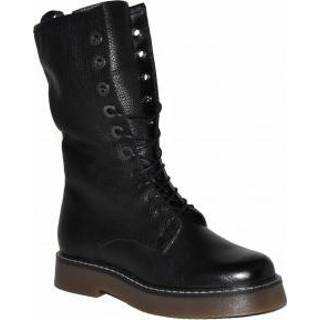 👉 Veterboots zilveren leer rubber vrouwen damesschoenen zwart Mjus Artikelnummer 681313 hoge veterboot met oogjes en spekzool