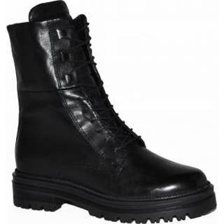 👉 Veterboots rubber leer vrouwen damesschoenen zwart Mjus Artikelnummer 158286 halfhoge veterboot met grove zool en veel details