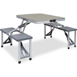 👉 Campingtafel aluminium staal zilver VidaXL + zitjes inklapbaar aluminium/staal 8719883745848