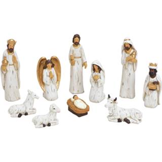 👉 Kerst stal goud active wit Set van 10x stuks kerststal beelden/kerstbeelden met 5-21 cm