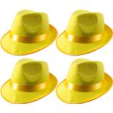 👉 Hoed geel volwassenen 4x stuks trilby carnaval verkleed neon