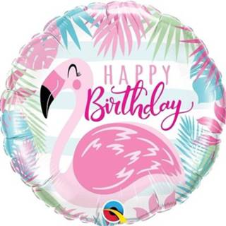 👉 Folieballon Happy Birthday Flaingo 45 Cm Met Helium - Ballonnen 8719538337336