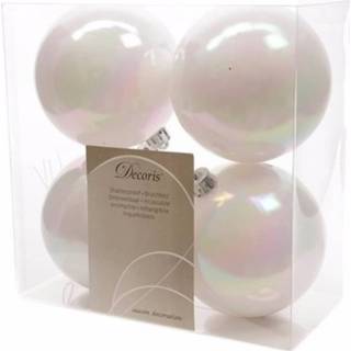 👉 Kerstboom wit parelmoer Mystic Christmas Decoratie Kerstballen 10 Cm 4 Stuks - Kerstbal 8719538306578