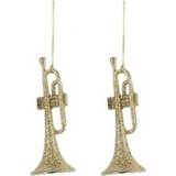 👉 Trompet gouden Kerst hangdecoratie glitter muziekinstrumenten 12 cm trompetten