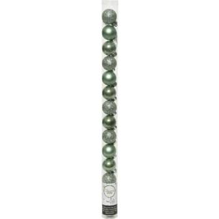 👉 Kerstbal groen kunststof 14x stuks kleine kerstballen salie (sage) 3 cm