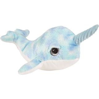 👉 Knuffel blauw wit multi pluche kinderen dieren narwal walvis blauw/wit 25 cm