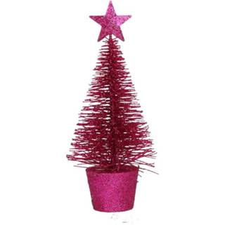 Kerstboom magenta roze paars kunststof active Glitter mini kerstboompje fuchsia