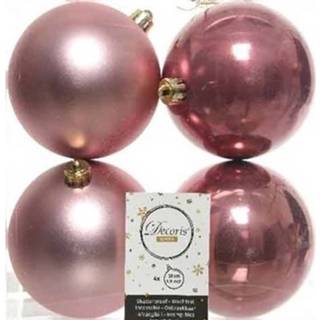 👉 Kerstbal roze kunststof active 4x Oud kerstballen 10 cm glanzende/matte kunststof/plastic kerstversiering