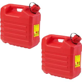 👉 Jerrycan rood kunststof 2x stuks jerrycans 20 liter geschikt voor gevaarlijke vloeistoffen L35 x B23 H37 cm