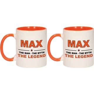 👉 Vlag oranje wit multi keramiek volwassenen mannen 2x stuks Max the man, myth, legend mok / beker 300 ml