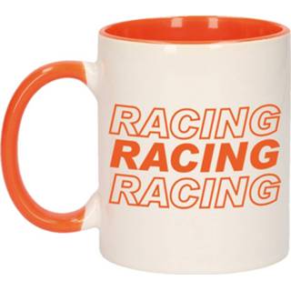 👉 Vlag oranje wit volwassenen Racing mok / beker 300 ml - coureur supporter race fan