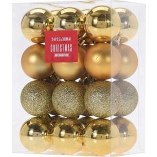 👉 Kerstbal kunststof goud active 24x Glans/mat/glitter kerstballen 3 cm kerstboom versiering/decoratie