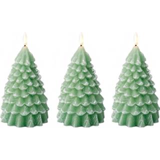 👉 Kaars groen 3x stuks led kaarsen kerstboom D9,5 x H19 cm