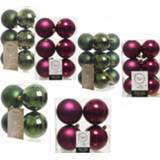 👉 Kerstversiering roze groen kunststof kerstballen mix framboos roze/donkergroen 6-8-10 cm pakket van 44x stuks
