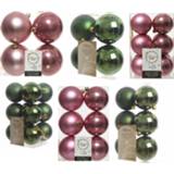 👉 Kerstversiering roze groen kunststof kerstballen mix oud roze/donkergroen 6-8-10 cm pakket van 44x stuks