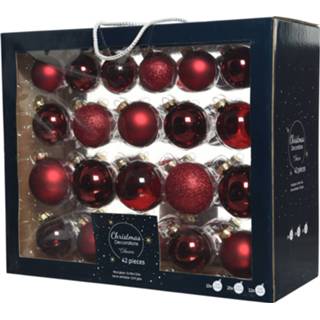 👉 Kerstbal rood 42x Glazen Kerstballen Glans/mat/glitter Donkerrood 5-6-7 Cm Kerstboom Versiering/decoratie - 8719538928633