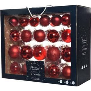 👉 Kerstbal rood 42x Glazen Kerstballen Glans/mat/glitter Kerst 5-6-7 Cm Kerstboom Versiering/decoratie - 8719538928473