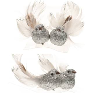 👉 Zilver 4x Kerst decoratie gliter vogeltje op clip