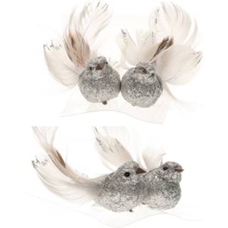 👉 Zilver 8x Kerst decoratie gliter vogeltje op clip