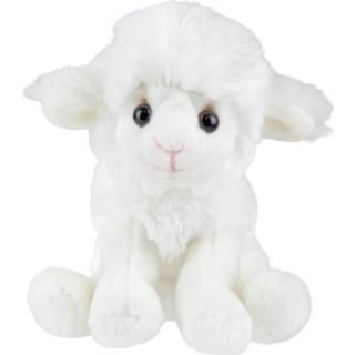 👉 Knuffel multi pluche kinderen dieren zittende schaap/lammetje 15 cm