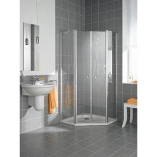👉 Douchecabine Kermi Ibiza-2000 vijfhoekig m. pendeldeuren z. profiel 90x200cm (45) matzilver/helder 4046383492588