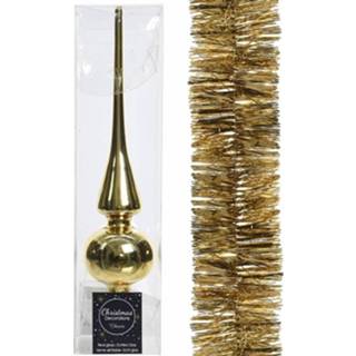 👉 Kerstversiering gouden Kerstversiering/kerstdecoratie Set Piek En Folie Slinger 270 Cm - Kerstslingers 8719538762336