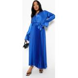 👉 Petite Geplooide Satijnen Skater Midi Jurk, Cobalt