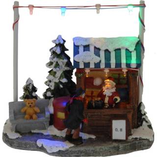 👉 Kerstversiering multi polystone active decoratie cadeaukraampje/winkeltje 16 cm met verlichting