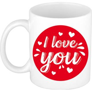 👉 Beker wit keramiek volwassenen I love you cadeau mok / cirkel met hartjes 300 ml