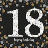 👉 Servet zwart multi papier active 16x stuks 18 jaar verjaardag feest servetten met confetti print 33 x cm