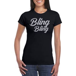 👉 Shirt zilver active vrouwen zwart Bling tekst t-shirt dames - Glitter en Glamour party kleding