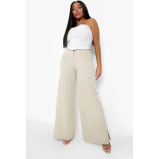 Plus Wide Leg Pantalons Met Split, Stone