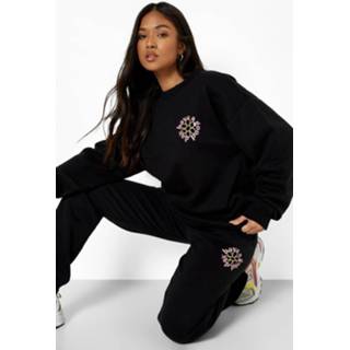 👉 Petite Oversized Trainingspak Met Sweater Met Rugopdruk, Black