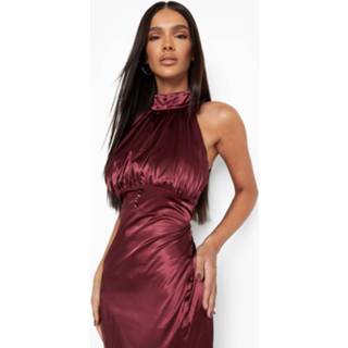 👉 Satijnen Midaxi Jurk Met Halter Neck, Berry