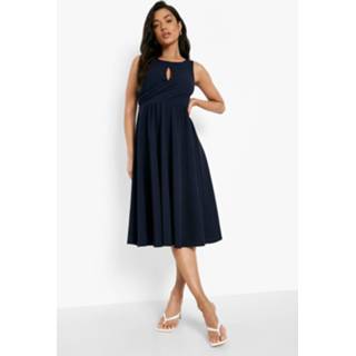 👉 Gedraaide Midi Skater Jurk Met Uitsnijding, Navy