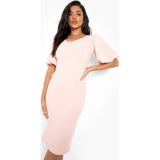 👉 Midi Jurk Met Pofmouwen, Blush