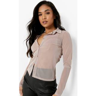 👉 Petite Mesh Blouse Met Knopen, Stone