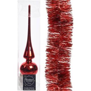 👉 Kerstversiering rode Kerstversiering/kerstdecoratie Set Piek En Folie Slinger 270 Cm - Kerstslingers 8719538763715