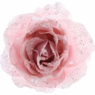 👉 Kerstboom roze 3x Decoratie Roos Poeder 14 Cm 8719538747678