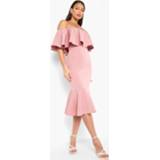 👉 Tall Midi Jurk Met Open Schouders En Franjes, Rose