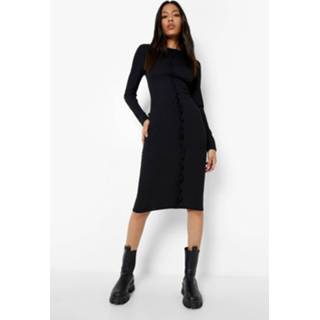 👉 Tall Geribbelde Midi Jurk Met Naaddetail, Black