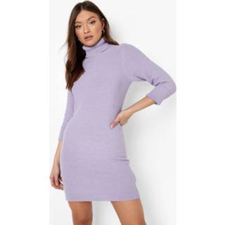 👉 Gerecyclede Gebreide Mini Jurk Met Col, Lilac